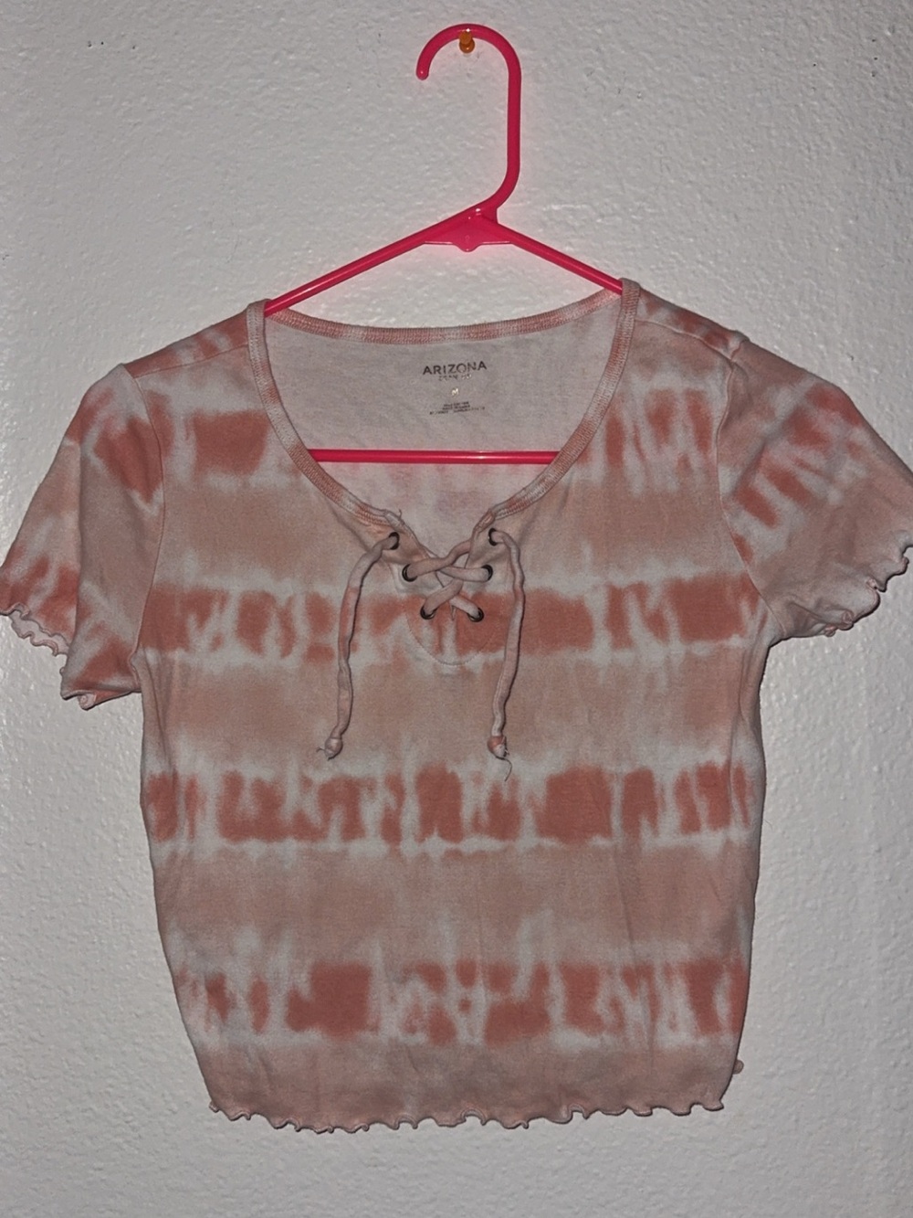 Arizona Jean Company Coral and White Tie-Dye Lace-Up Crop Top
